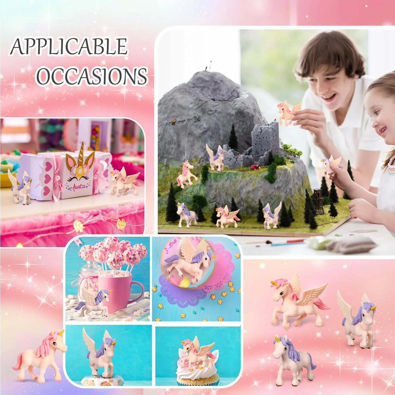 12Pcs MiniUnicorn Lovely Flying Horse Unicorn Figurine Unicorn Cake Toppers Figurines Birthday CakeTopper forUnicorn Theme Party