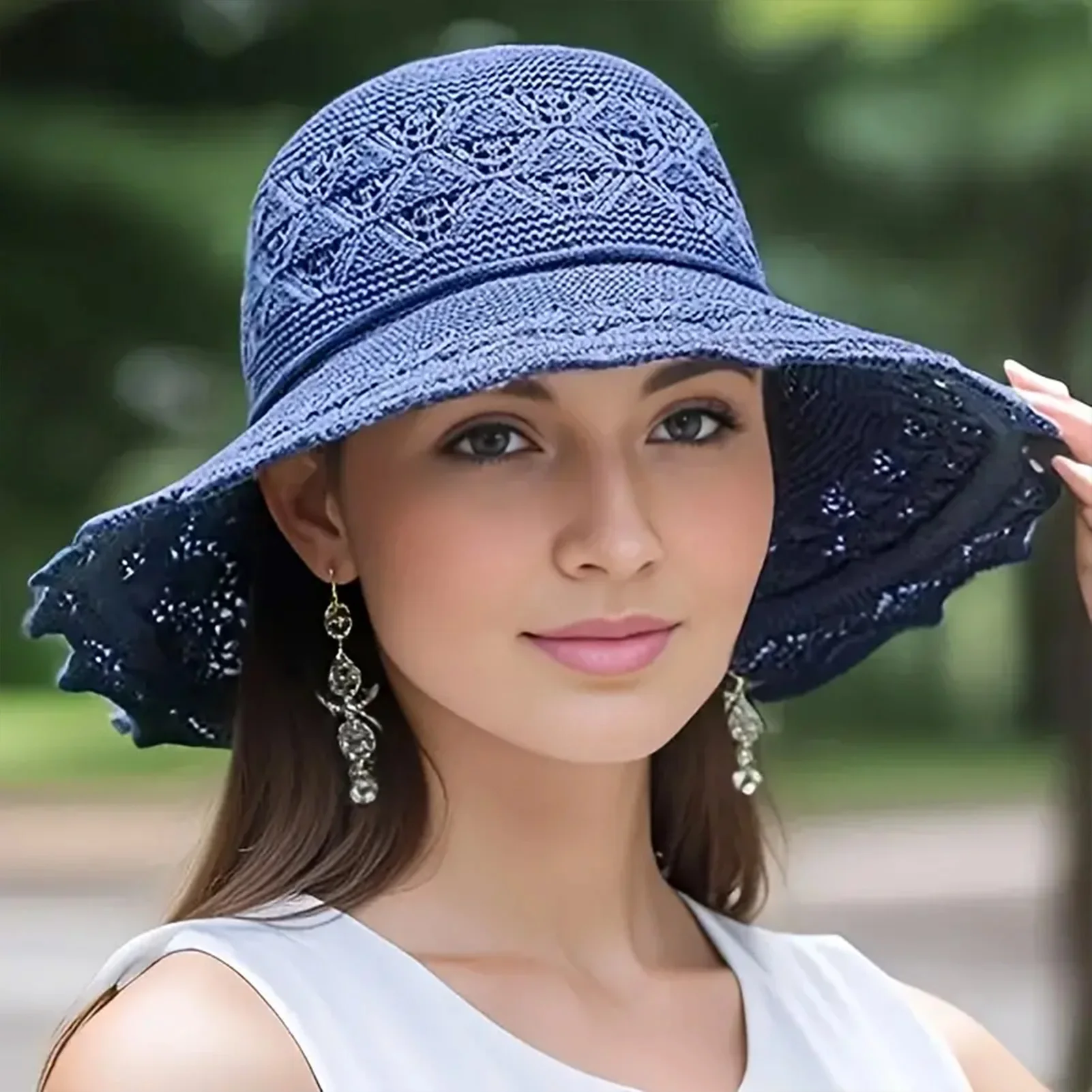 Women's Breathable Foldable Sun Visor Hats Large Lace Brim Uv Protections Summer Bow Beach Hat For Outdoor Sports Hiking
