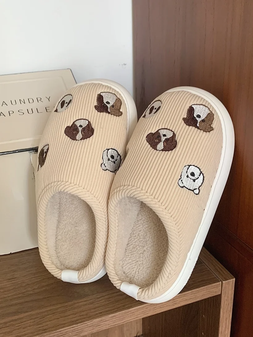 

Cute Ins Puppy Cotton Home Slippers For Couples 2023 Winter Covver Heel Insulation Plush Women Slipper Shoes For Men Slipper