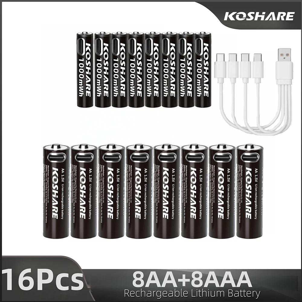 

KOSHARE 1.5V AAA/AA2400mWh 1000mWh Rechargeable Battery USB Type-C Rechargeable Li-ion Battery For Led Light Camera Flash Razor