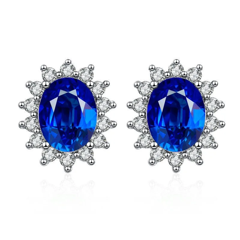 925 Sterling Silber Ohrringe mit Blauen Kristall-Zirkonia für Damen, Hochzeit, Verlobung, Edle Schmuckstücke, Luxuriöse Zirkonia Geschenk-Ohrstecker – Detail 5