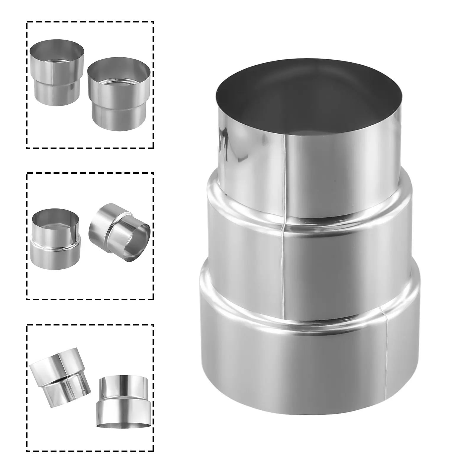 1pc Exhaust Pipe Adapter Stainless Steel Flue Exhaust Pipe Reducing Joint Chimney Adaptor Flue Liner Reducer Tubing Connector