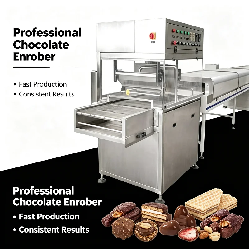 Chocolate Enrobing Machine Industrial Coating Applicator for Nuts & Dried Fruits, Compact System for Donut & Pastry Making