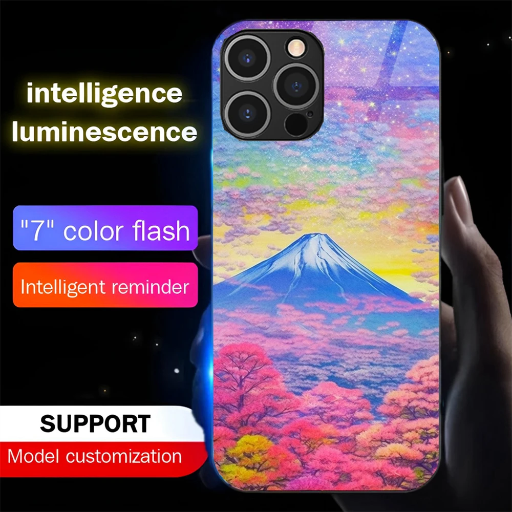 Gotische Dunkle Mount Fuji Schallgesteuerte LED-Blitzhülle Leuchtende Glasabdeckung für iPhone Air 17 16 E 15 14 13 12 11 Pro Max Plus – Detail 10