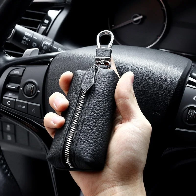 Top Layer Genuine Leather Car Key Bag Universal Zipper Cowhide Key Case for Men And Women Stylish And Functional Key Holder
