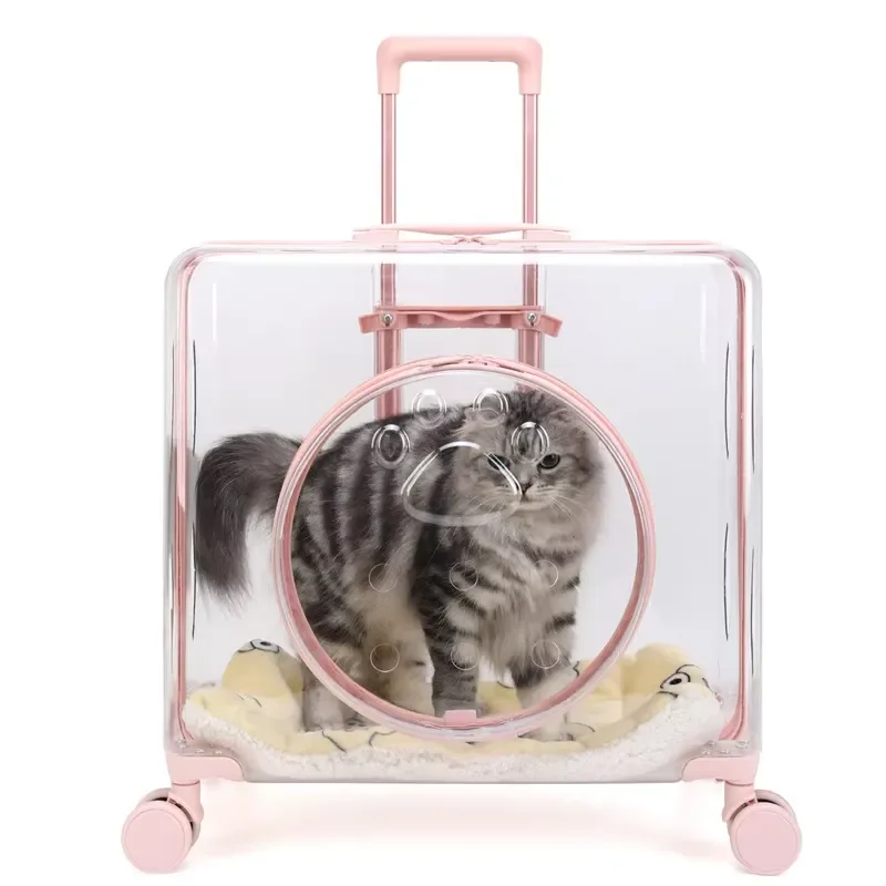 Transparent Hard Shell Pet Carrier Portable Dog Cat Travel Bag Durable PC Material Airline Approved Breathable Crate for