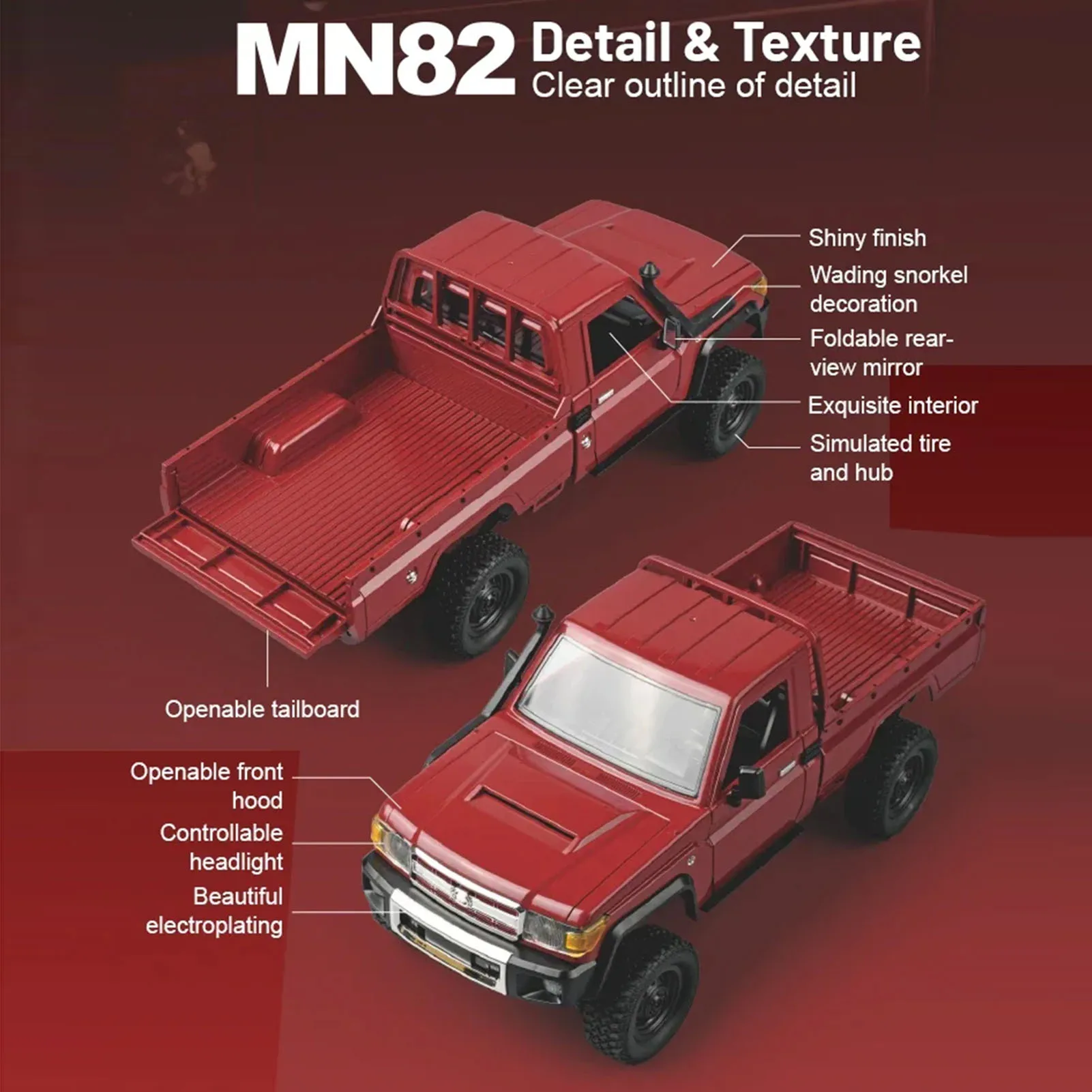 زاحف للتحكم عن بعد، مقياس 1:12 لاقط للتحكم عن بعد للأطفال والكبار 2.4 جيجا هرتز قابل لإعادة الشحن وجهاز تحكم عن بعد لعبة سيارة زاحفة الصخور