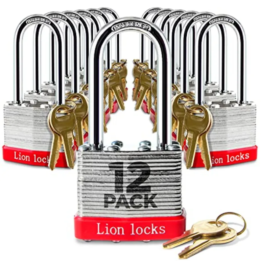 

12 Keyed Alike Padlocks with 2" Long Shackle, 24 Keys - Padlocks for Outdoor Use, Locks with Keys, Hardened Steel Case, Pick Re