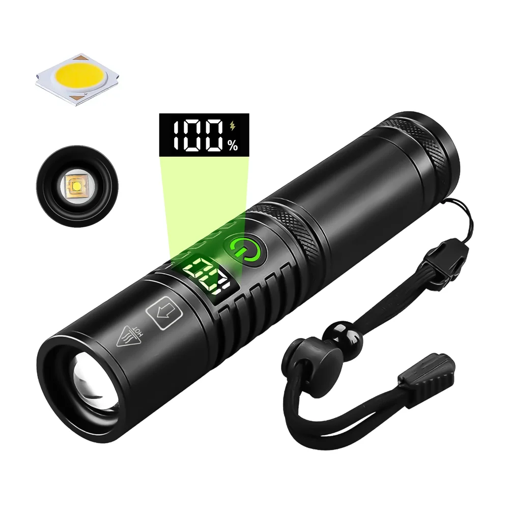 High Power Spotlight Long Range LED Flashlight With Power Type-C Charging Zoomable Aluminum Alloy Tactical Torch Outdoor Lantern