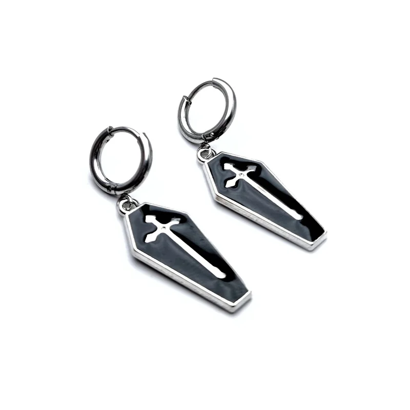 أقراط على شكل نعش قوطي، صليب مصاص دماء، إيمو، بديل، قوطي، قهوة، أقراط نسائية، أقراط رجالية، مجوهرات فاسق