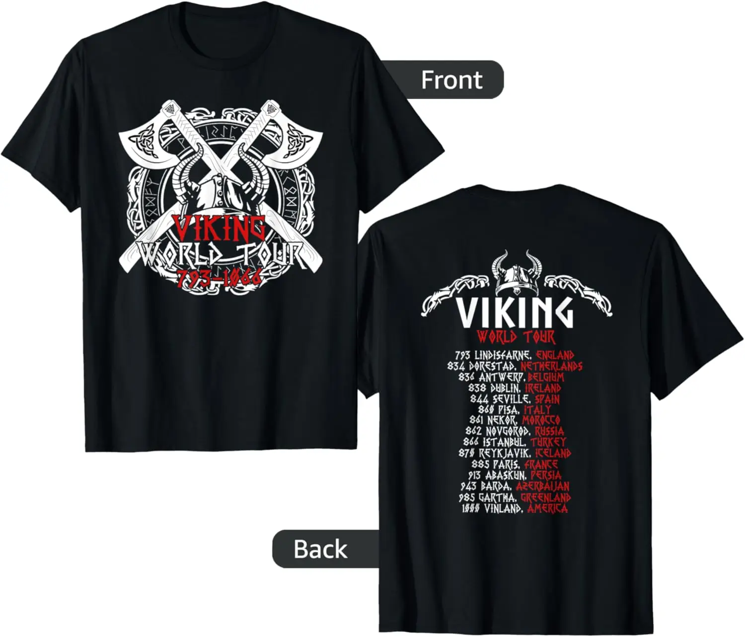 Viking World Tour with Backprint Nordic Viking Mythology T-Shirt