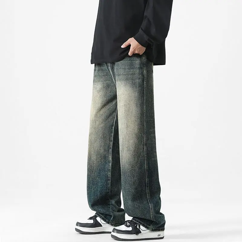

Men's Jeans Washed Loose Trendy High Street Wide Leg Spring And Autumn Style Straight Tube Casual Trendy Brand Retro Blue Pants