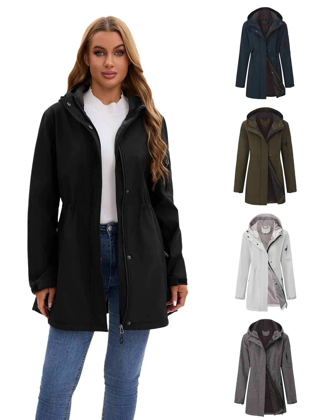 Women's Hooded Fleece Jacket Multi-Pocket Windbreaker Fashionable Autumn Winter Wear