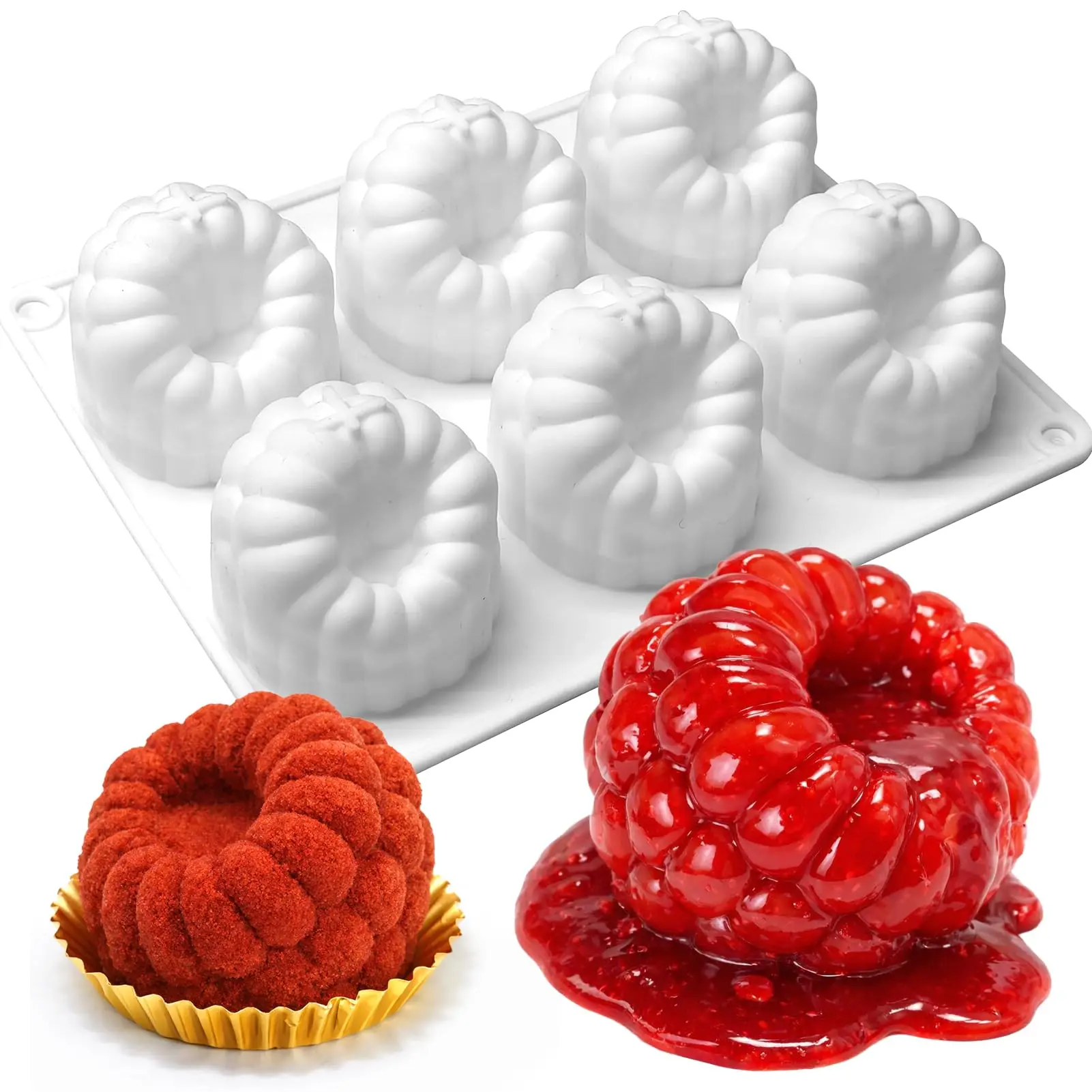 3D Raspberry Silicone Molds for Mousse Cake  6 12 35 Cavity Fruit Pudding Raspberry Mold for Baking Pastry Ice Cream Cake Decor