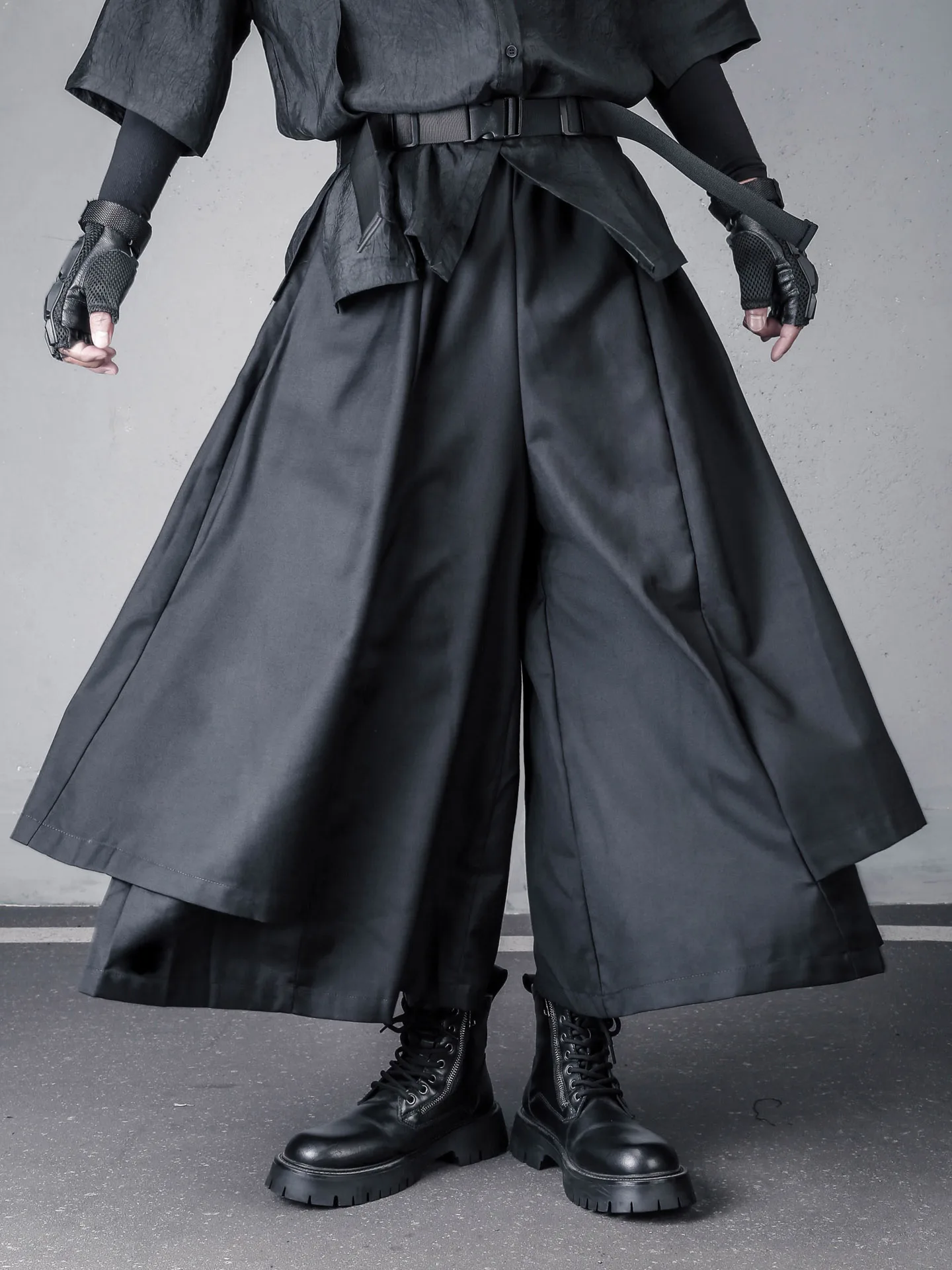 Dark Style Men's Loose Wide Leg Pants Casual Nine-Foot Skirt Design Sensation Leisure Trousers Polyester Cotton Blend Straigh...