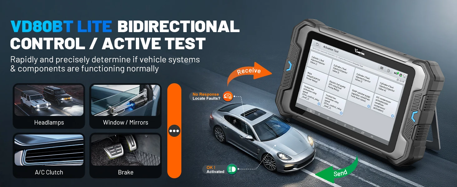 VDIAGTOOL VD80BT LITE OBD2 Scanner All Systems Automotive Diagnostic Tool Bidirectional Scanner 28+ Resets FCA&DOIP ECU Coding