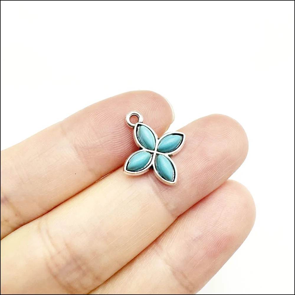 Animal Heart Cross Pendants Antique Silver Color Turquoise Charms For Bracelets Charms Making Jewelry view 3