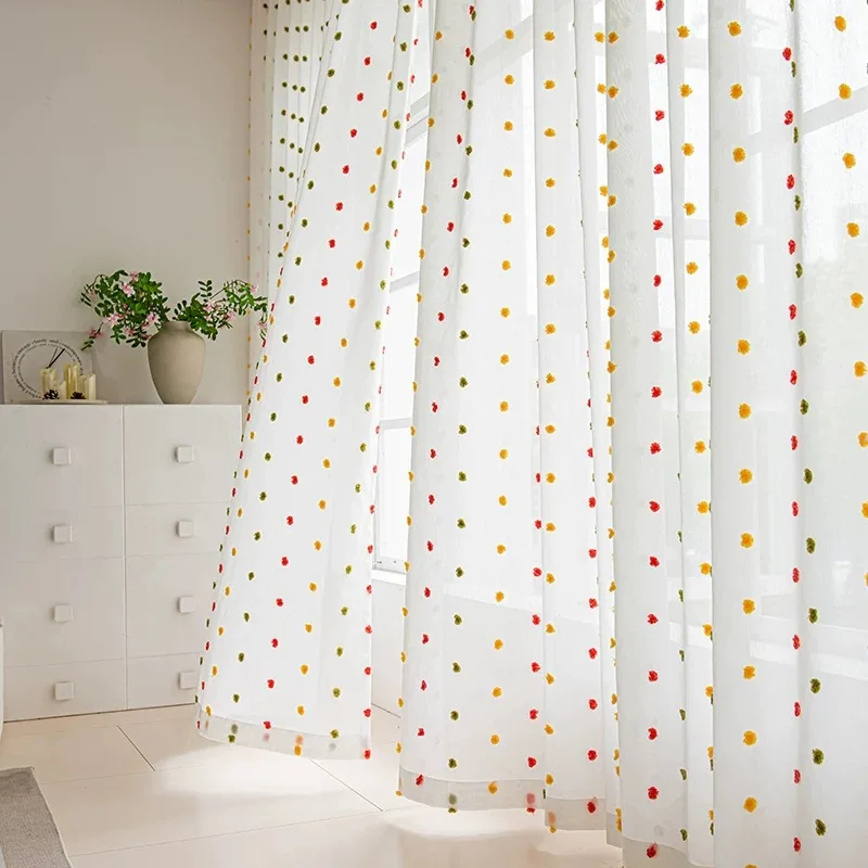 

Cute Rainbow 3D Plush Sheer Curtains For Kids Room , White Tulle Curtain For Bedroom Living Room,Home window Curtain decoration