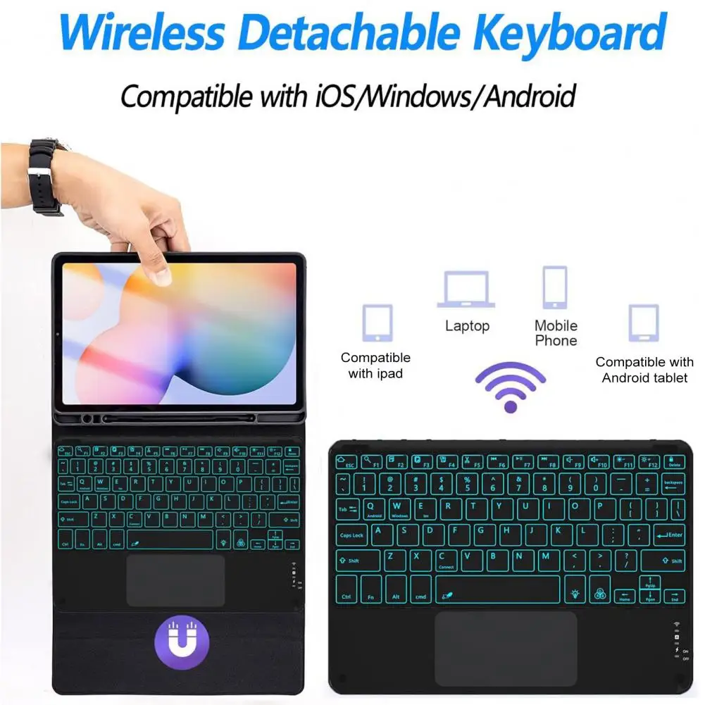 Latency-free Keyboard Large-capacity Battery Keyboard Colorful Backlit Keyboard Cover for Samsung Tab A9 Plus Wireless Bluetooth