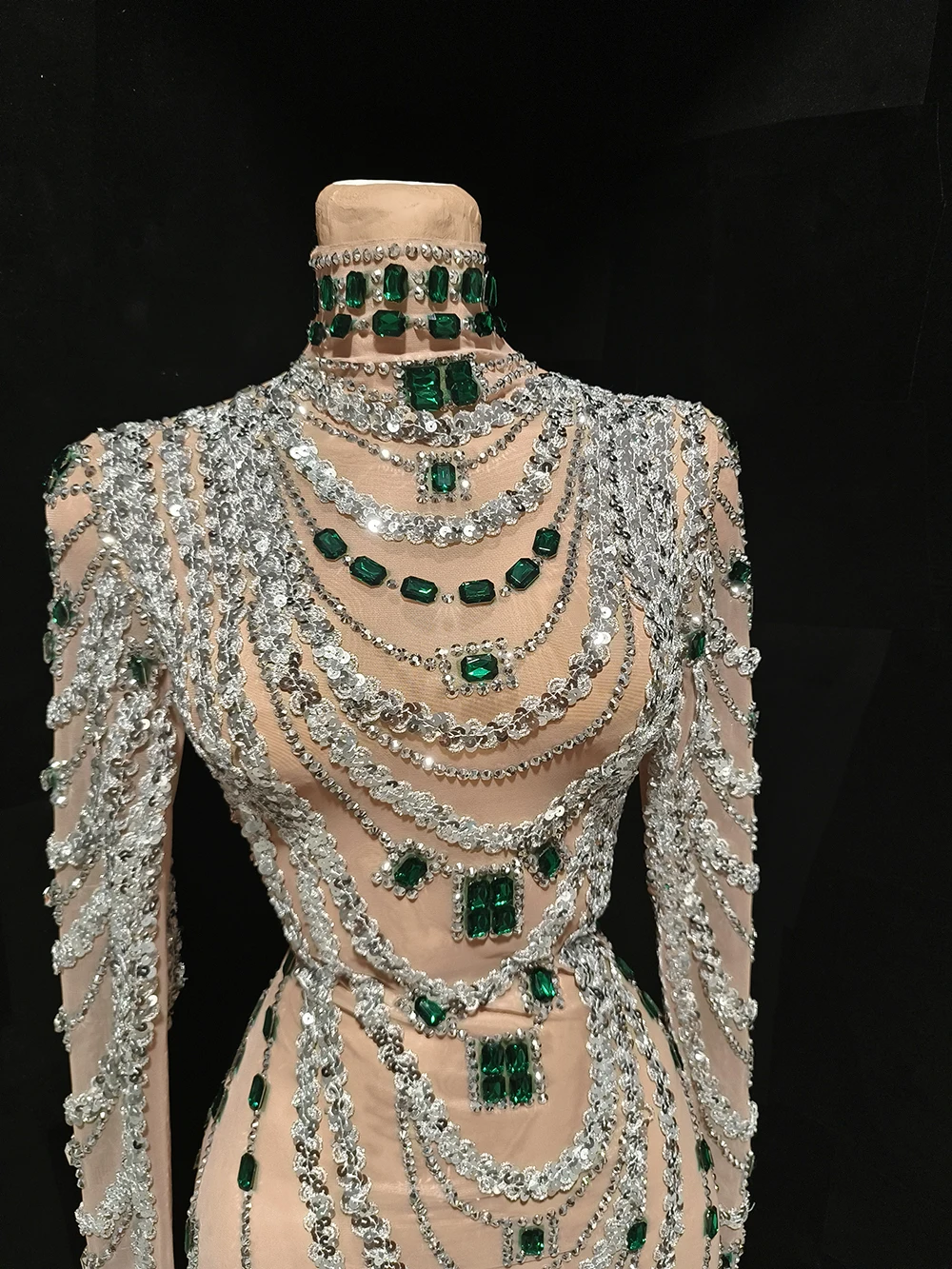 فستان كوكتيل عصري بأكمام طويلة ضيق مناسب لامع أخضر حجر الراين ترتر فستان حفلة عيد ميلاد أنيق فستان قصير Bixi #5