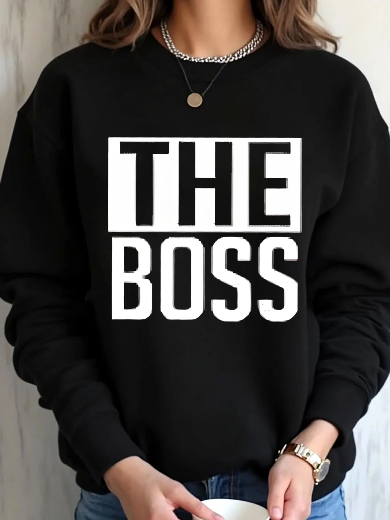 

Женская толстовка большого размера на Хэллоуин The Boss с принтом, уличная одежда