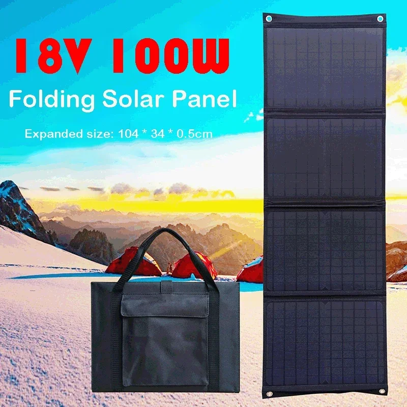 

100W Solar Panel Folding Bag Dual USB+DC Output Charger Device Portable Foldable Bag Outdoor Travel Hiking Campaing Power Supply