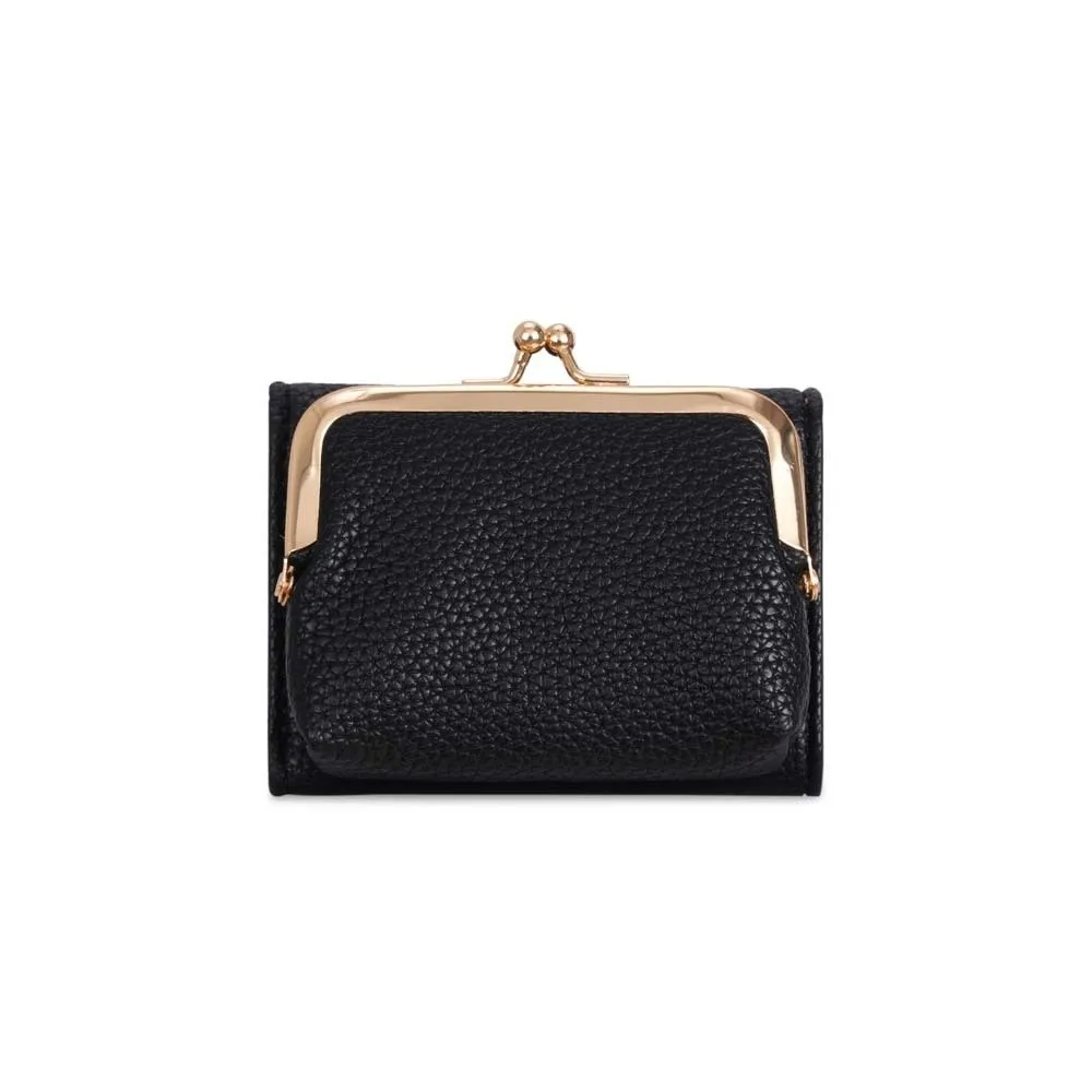 

Card Pouch Portable Kiss Lock Wallet Solid Color Polyester 2 in 1 Card Bag Short Multiple Card Slots Leather Coin Purse Girls