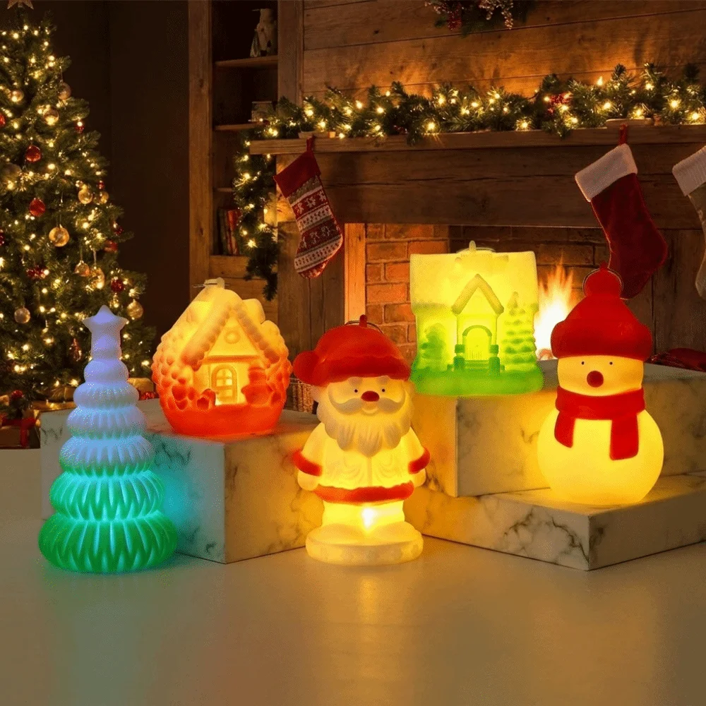 Vinyl Santa Claus Night Light Luminous Glowing Christmas Tree Desktop Lamp Santa Claus Atmosphere Christmas Desktop Ornaments