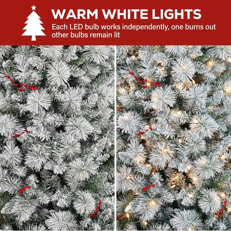 شجرة عيد الميلاد الاصطناعية المتدفقة بطول 7.5 قدم مع أطراف فرع PVC 1446 مفصلات معدنية وقاعدة قوية شجرة عطلة داخلية مزخرفة #6