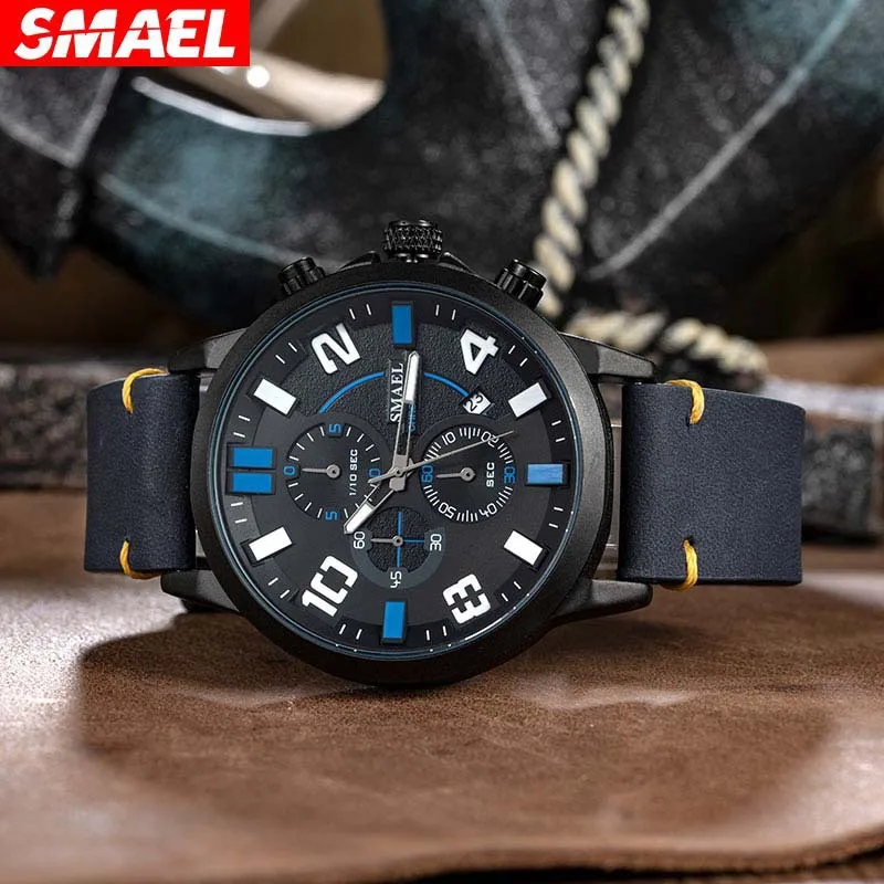 Smael Trendy Men's Waterproof Watch Six-Pin Multi-Functional Fashion Trend Large Dial Watch