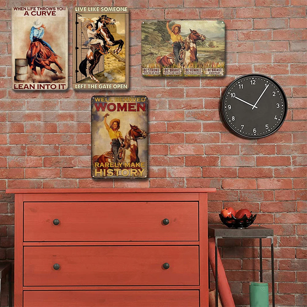 4Pcs Western Cowgirl Vintage Metal Plate Rectangular Iron Painting Kit 20x30cm
