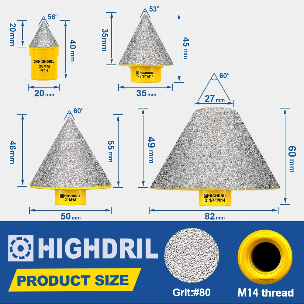 Imagem -02 - Highdril-diamond Champer Milling Bits para Porcelana Cerâmica Mármore Azulejo Ampliação Moagem Polimento Buraco Existente Finger Cutter