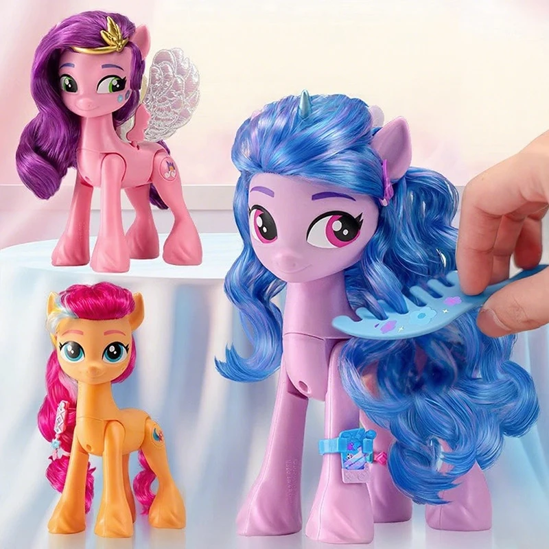 بلدي ليتل المهر 22 سنتيمتر عمل أرقام اللعب الكرتون يونيكورن التماثيل دمى نموذج الفتيات DIY بها بنفسك لعبة شعر مستعار مشط اكسسوارات هدايا عيد الميلاد