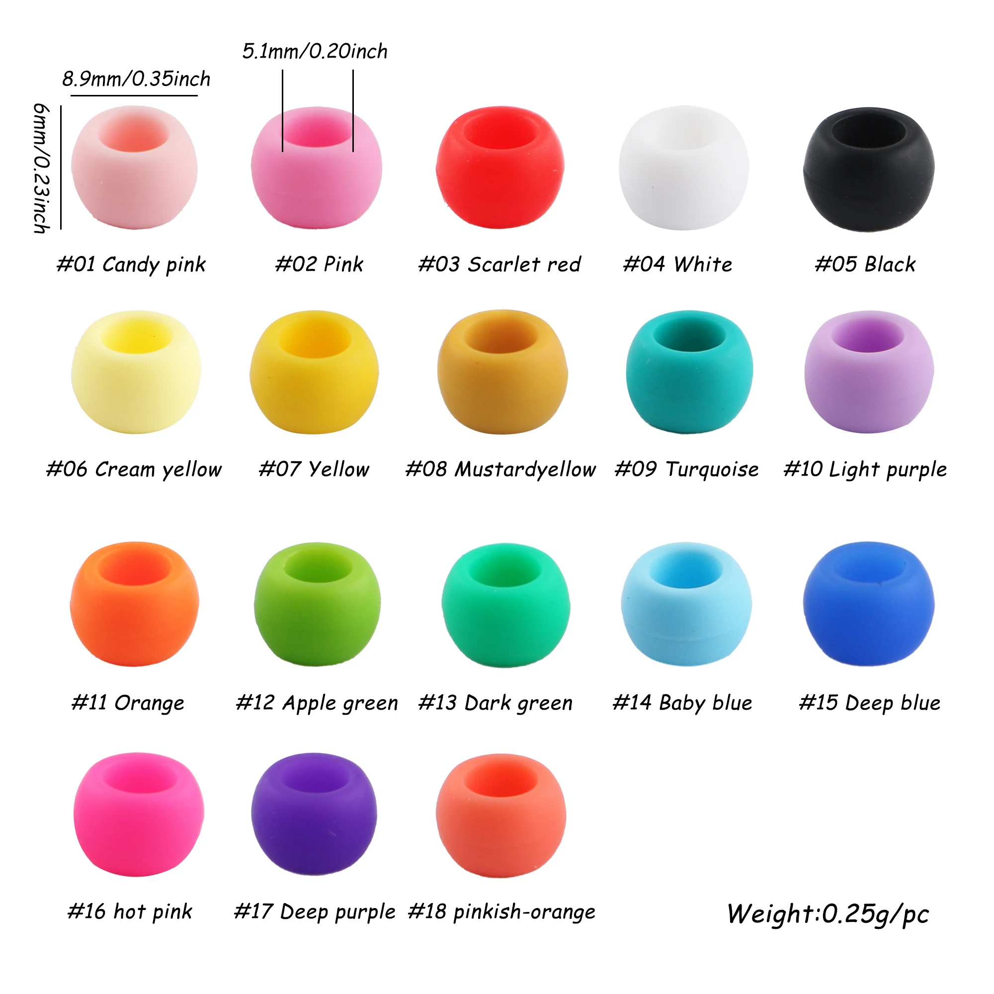 50pcs 6*9mm Large Hole Pony Candy Colorful Silicone Beads Set For Jewelry Making DIY Hair Braiding Bracelet Necklace Handicrafts - view 6