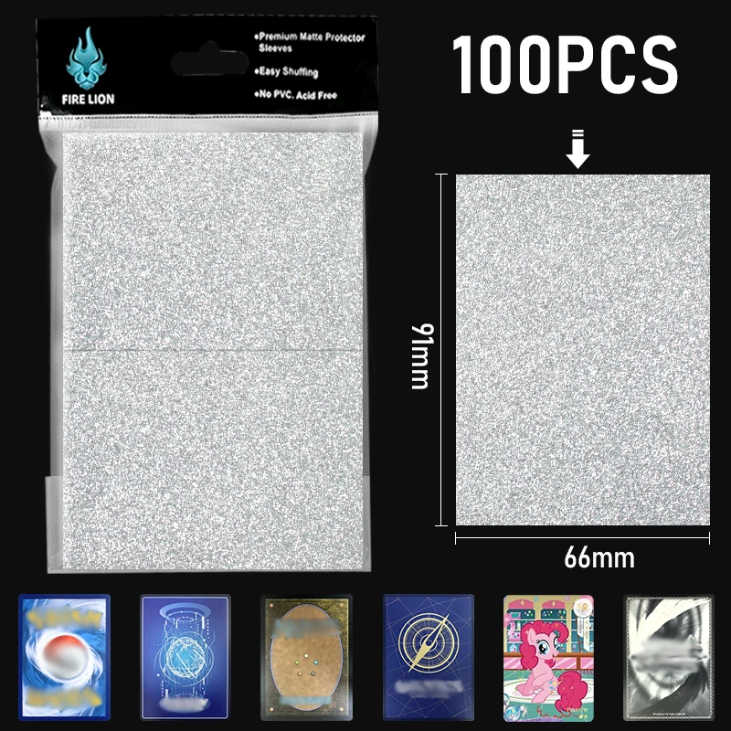 

100PCS 66*91 Card Sleeves, Penny Sleeves Bling Silver Trading Card Protector Sleeve Transparent Standard Card Sleeves