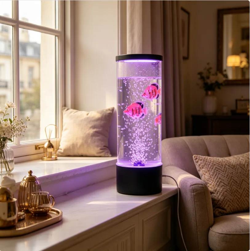 

USB Aquarium Night Light Artificial Fish Tank Lamp LED Mood Light Touch Control Bedside Table Lamp Home Decor Gift