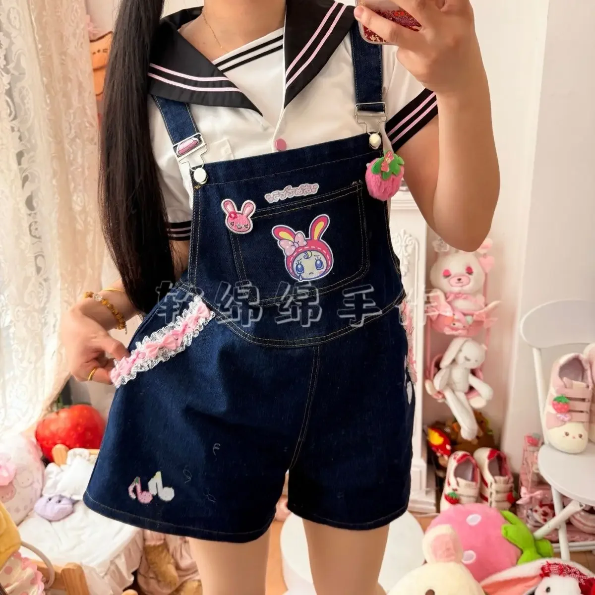 Summer New Cute Romper Casual All Match Playsuit Y2k Aesthetic romper Japanese Cartoon Mp Jojifuku Sweet Girl Denim Overalls