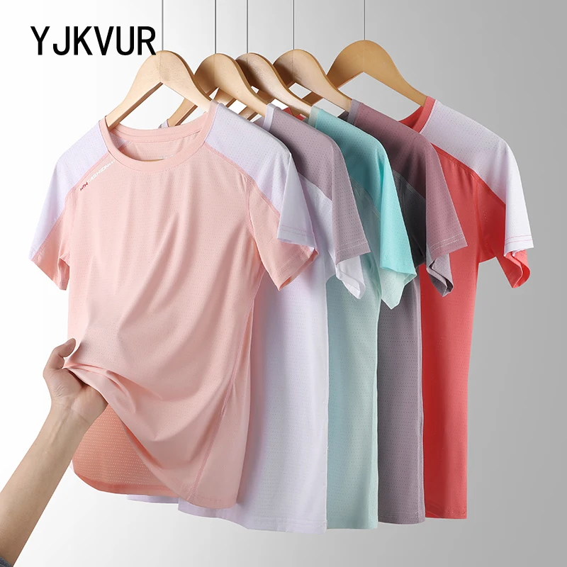 YJKVUR Summer T-shirts Women Comfortable Breathable Athletic Short Sleeve Tops Stretch Tees Quick Dry Gym Sports Running Shirts