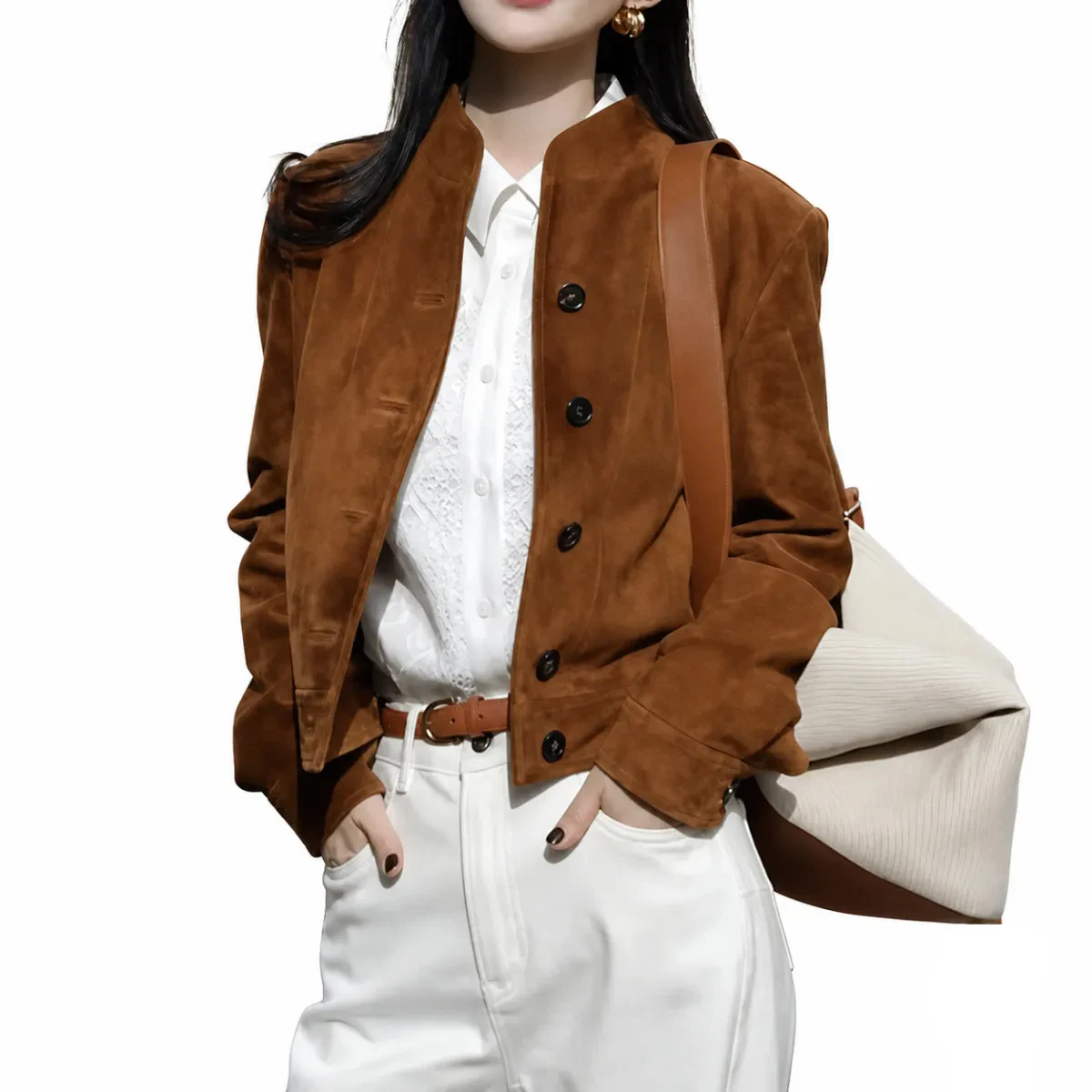 Women Genuine Sheepskin Suede Leather Jacket 2026 Fall Ladies Goatskin Suede Leather Jacket Casual Coffee Real Leather Outerwear