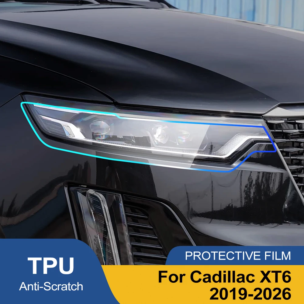 

For Cadillac XT6 2019-2026 High Gloss Smoke Black Pre-Cut Headlight Protection Film TPU PPF Kit Anti-Scratch Vinyl Wrap Cover
