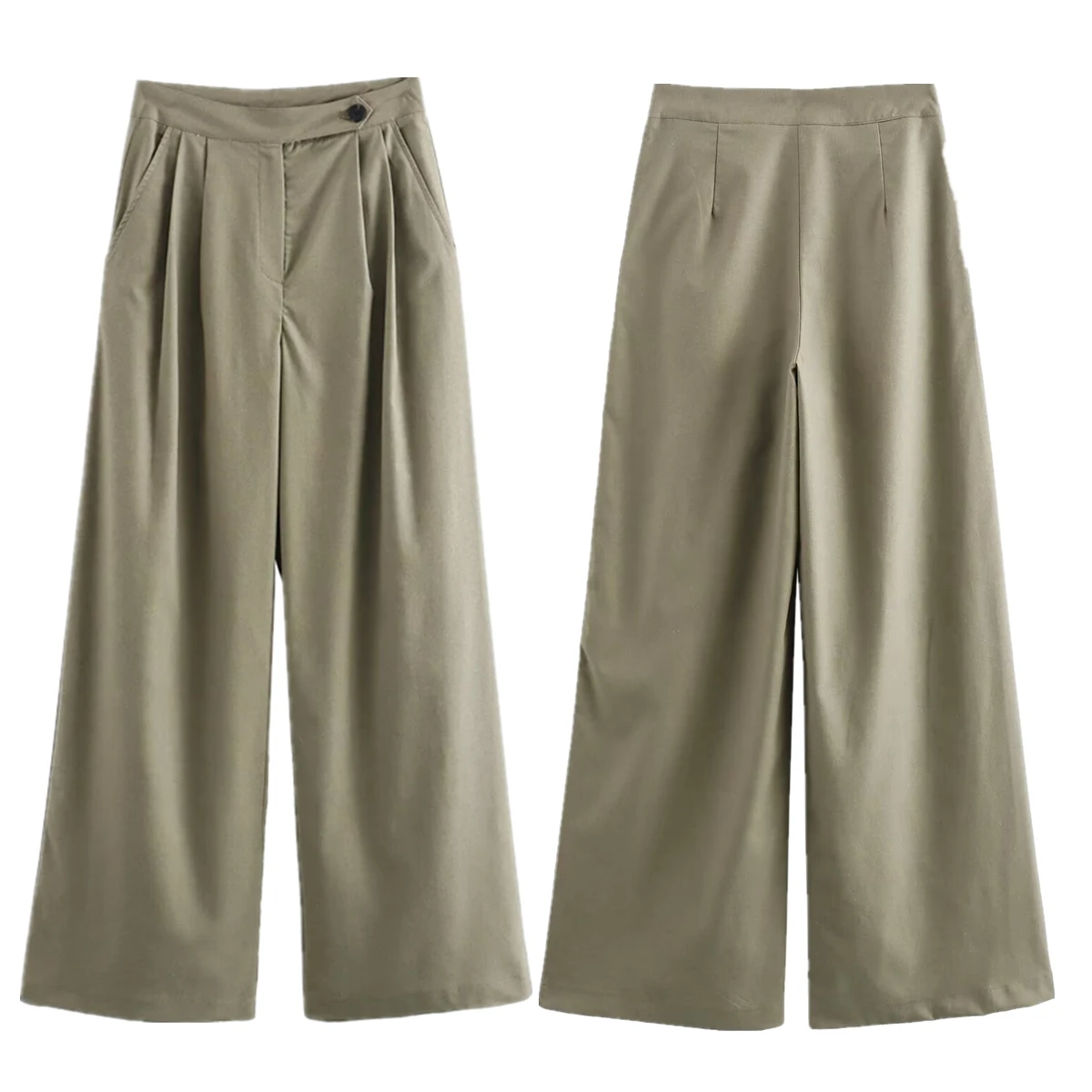 

Dave&Di French Minimalist Asymmetrical Design High Waisted Wide Leg Pants Women Linen Pleated Loose Caual Trouers