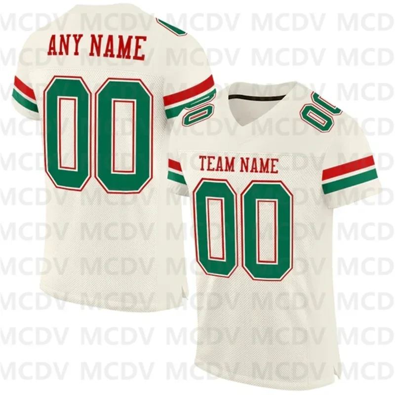 Custom Kelly Green-Red Mesh Authentic Football Jersey Short Sleeves Athletic Tee Shirts Unisex Top streetwear