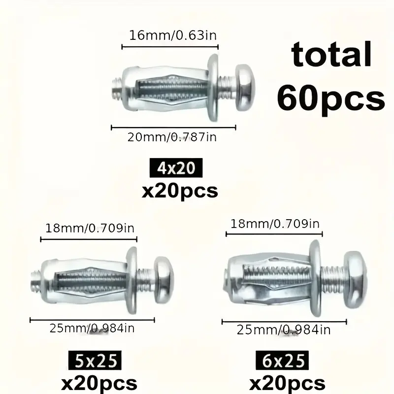 60Pcs Galvanized Carbon Steel Expansion Nuts, Petal Lock Nuts, Cross Rivet Type, M4/M5/M6 Kit