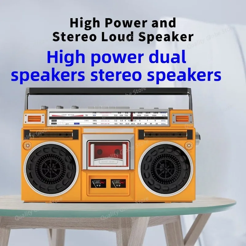 Retro Stereo Dual Speaker Radio Recorder Convenient Tape Drive Bluetooth USB TF Card