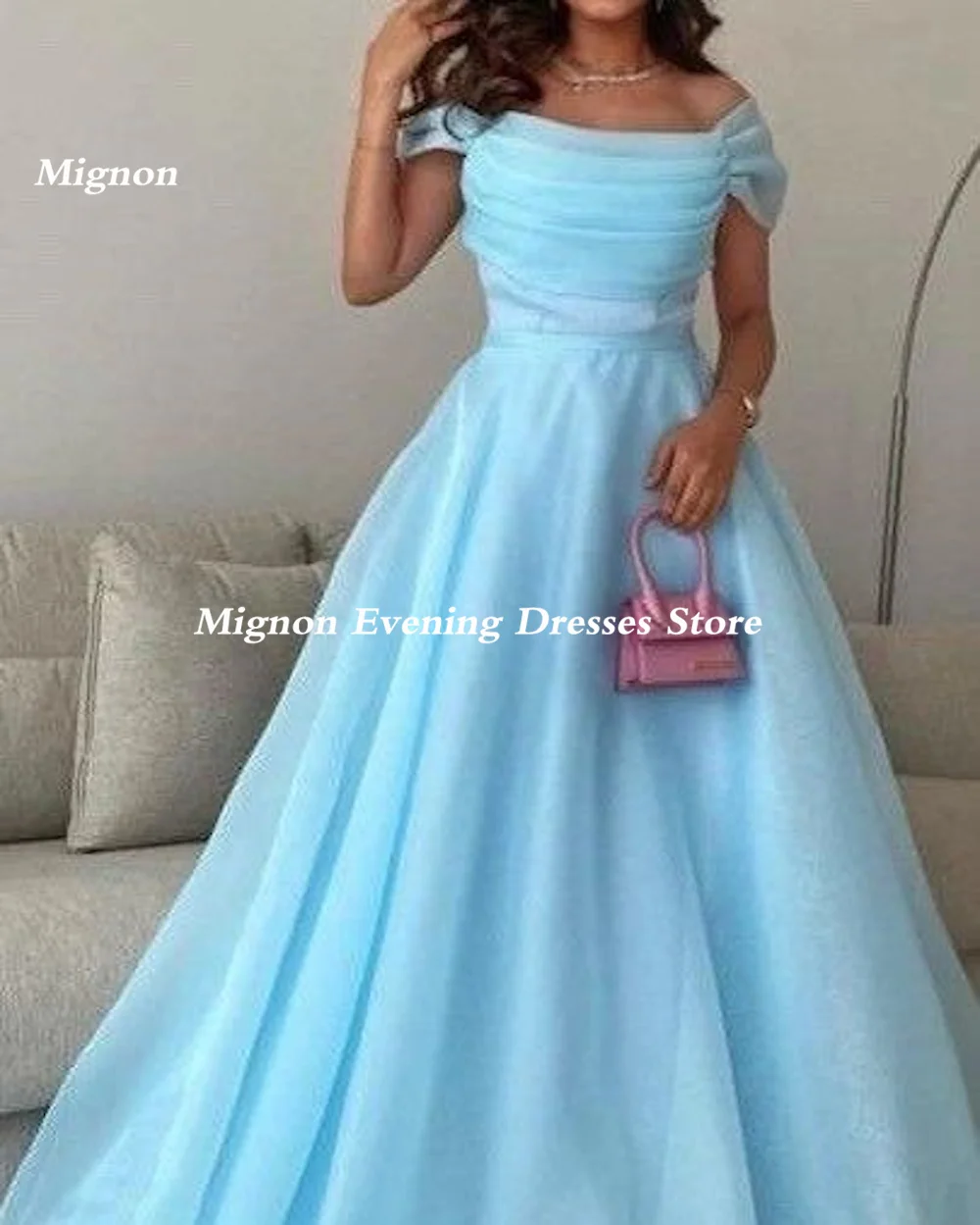 Mignon-vestido de Organza con escote y hombros descubiertos para mujer, traje de graduación con volantes, largo hasta el suelo, Formal, elegante, para fiesta de noche, 2023