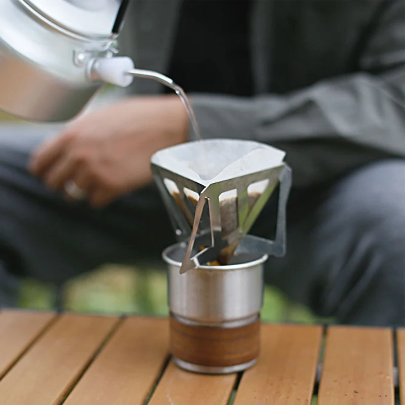 1PC Coffee Drip Rack Outdoor Camping Portable Stainless Steel Folding Funnel Filter Cup Coffee Stove Coffee Residue Filter