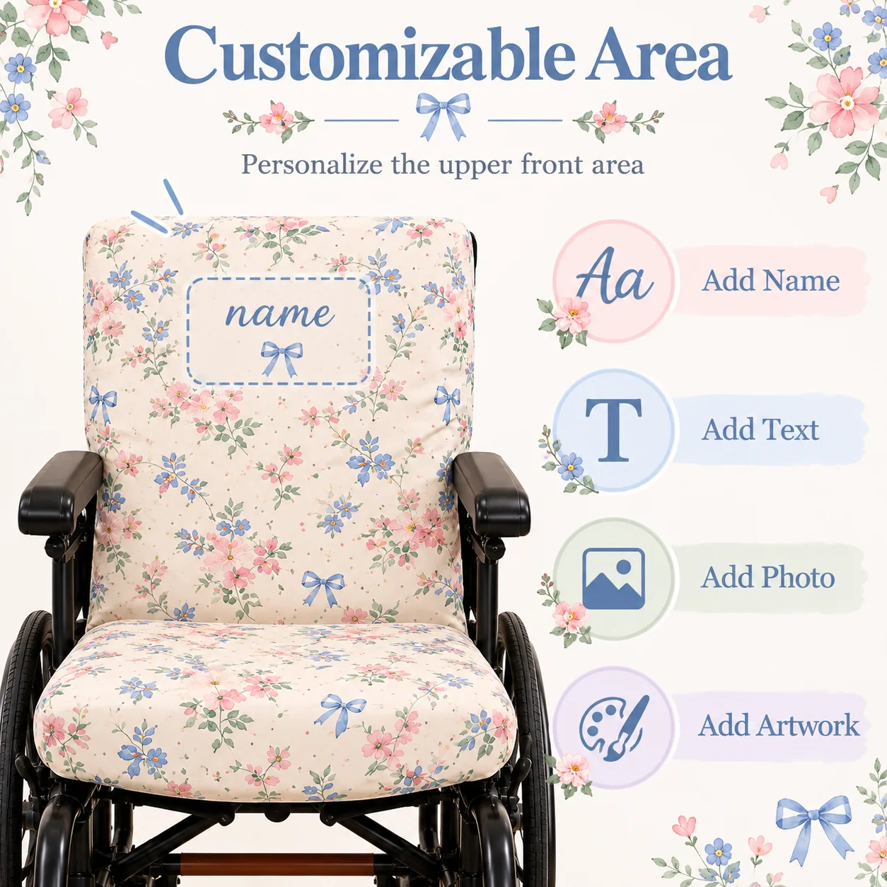 Custom Wheelchair Cover Personalized Wheelchair Seat Cushion Cover Milk Silk for Home Hospital Travel Daily Mobility Chair Use