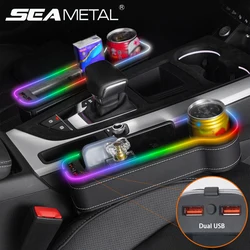 SEAMETAL Car Seat Gap Storage Box with Atmosphere Light Seat Side Organizer Dual USB Charge Port Cup Holder Car Stowing Tidying