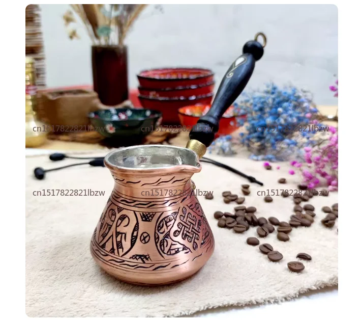 Turkey imported coffee pot pure copper high-quality wooden handle, silver hand-brewed pot, open flame electric ceramic stove