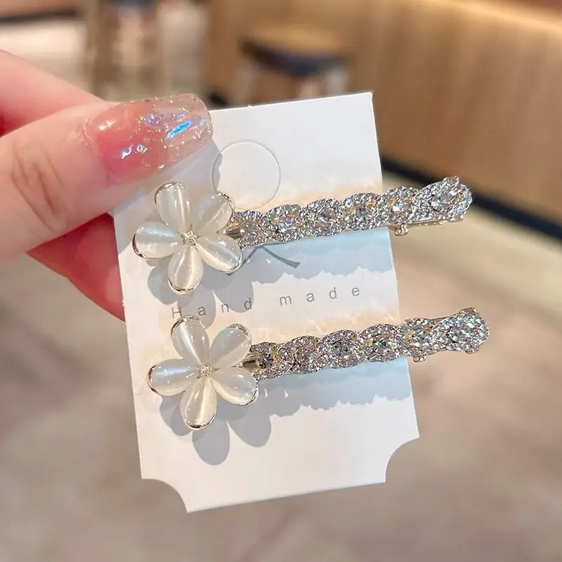 Маленькая и изысканная заколка в виде утконоса с цветком кошачьего глаза, роскошная и высококачественная прямая заколка со стразами, заколка для волос с боковой челкой для женщин